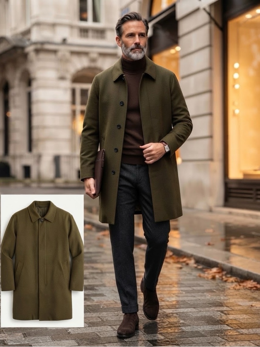 J.Crew Tailored Herringbone Car Coat Olive Green Men’s XL Luxury Minimalist
